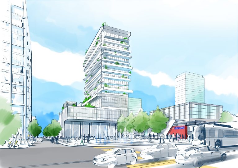 Future Place de Malley à la sortie de la halte RER. La forme et l'aspect des bâtiments seront définis par des concours d'architecture