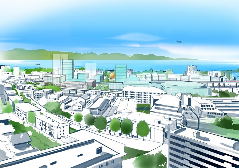 Les deux tours plus foncées font l'objet du vote (concerne PPA Malley-Gare). Les autres tours sont à l'étude (concerne PPA Viaduc).