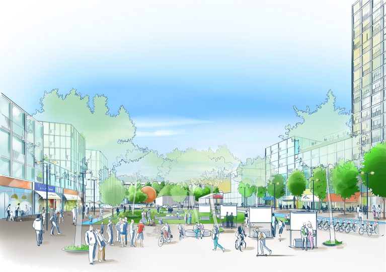 La forme, l'aspect des bâtiments et de la place seront définis par des concours d'architecture.